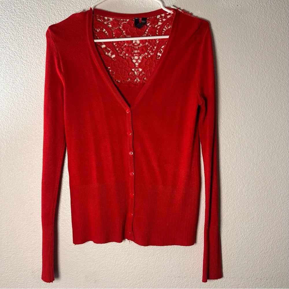 Lapis Red Lace Knit Top